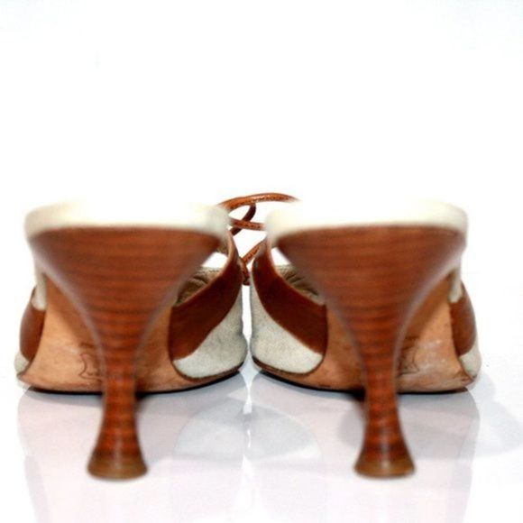 Michael Kors Canvas Leather Mule Heels Size 6.5 - Picture 5 of 7